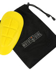 Yellow hip protectors for motorcycle trousers in a Moto Girl bag