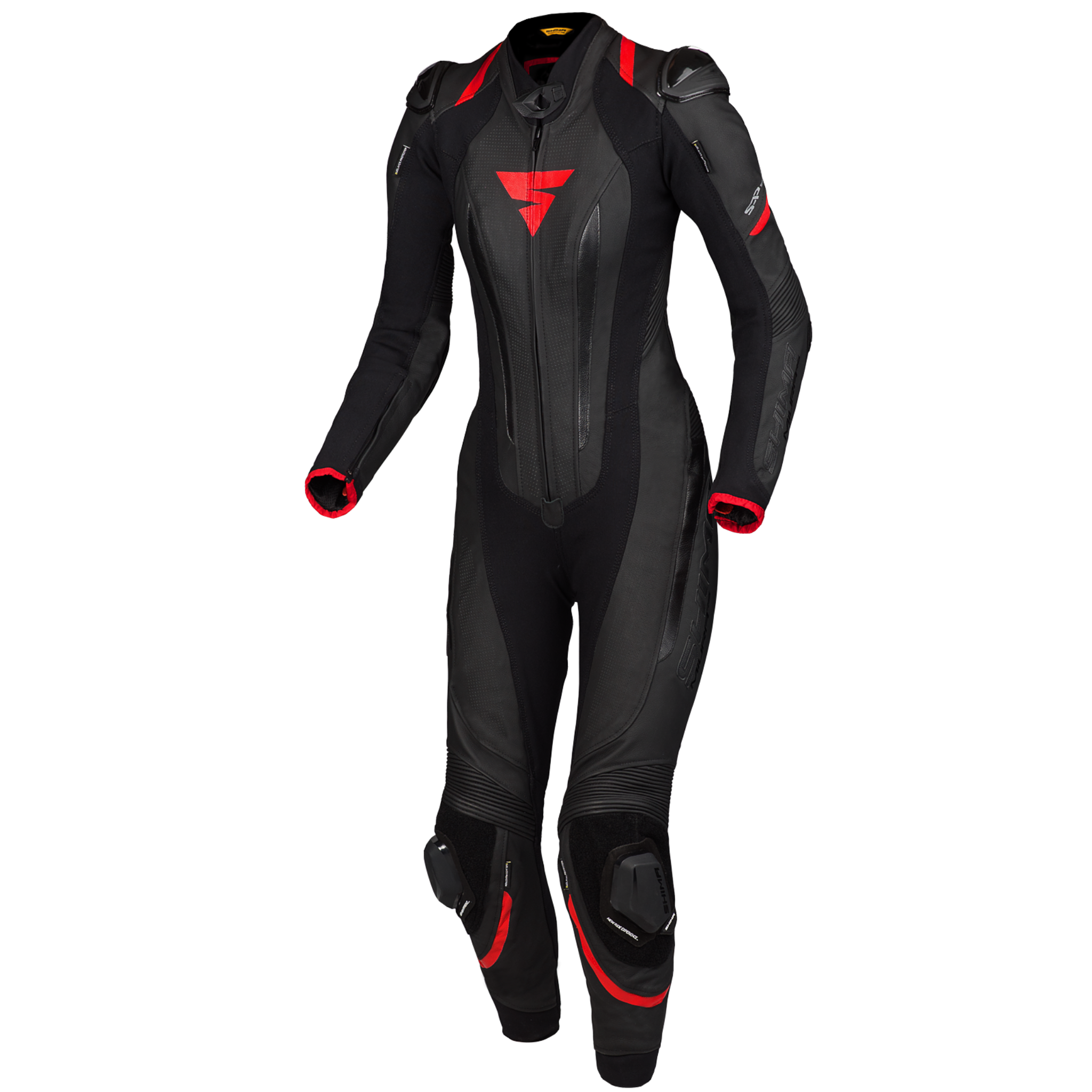 Black and red women&#39;s motorcycle racing suit from Shima from the front