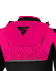 A hood with Shima logo on a pink motorcycle jacket