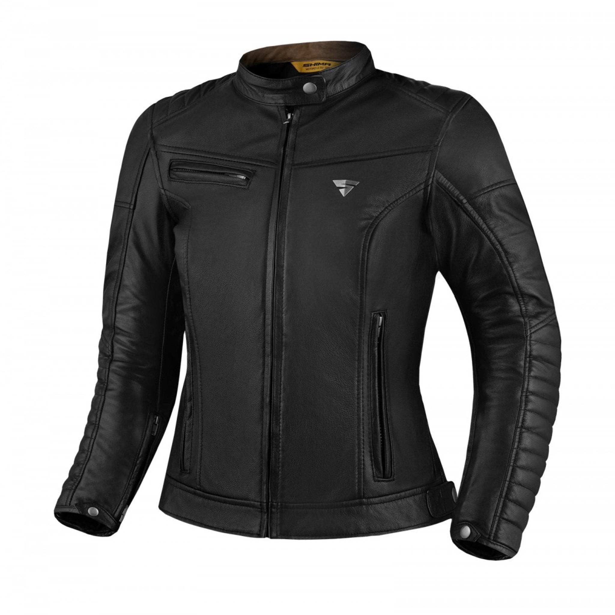 Black leather motorcycle jacket for women from Shima