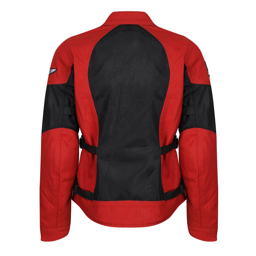 The back of Women&#39;s motorcycle summer mesh Jodie jacket from Motogirl in red and black