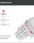 Size chart of the women's motorcycle short summer gloves from Shima